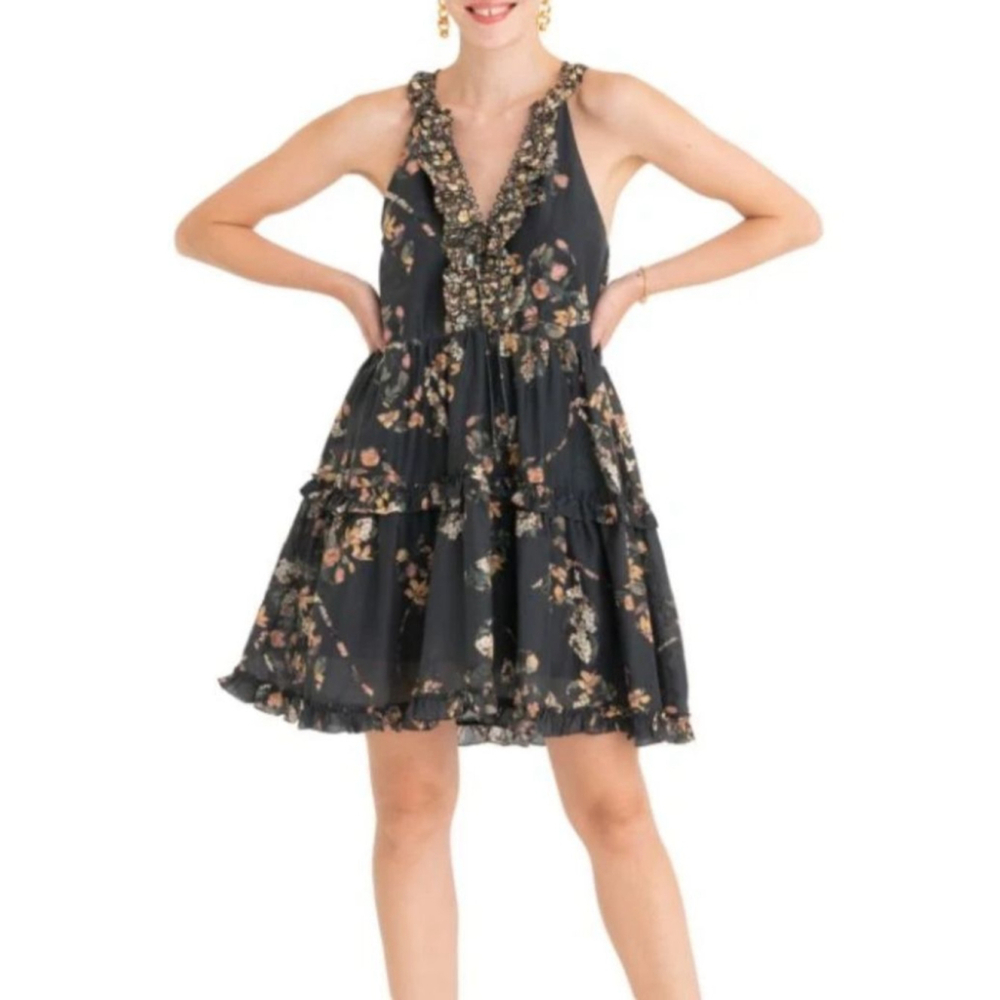 SUPER NATURAL SECRET MISSION Cape Town Isabel Black Floral Tired Mini Dress XS - Picture 2 of 9
